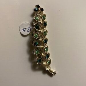 Two-tone Bejeweled Peacock Feather Brooch/Pin
